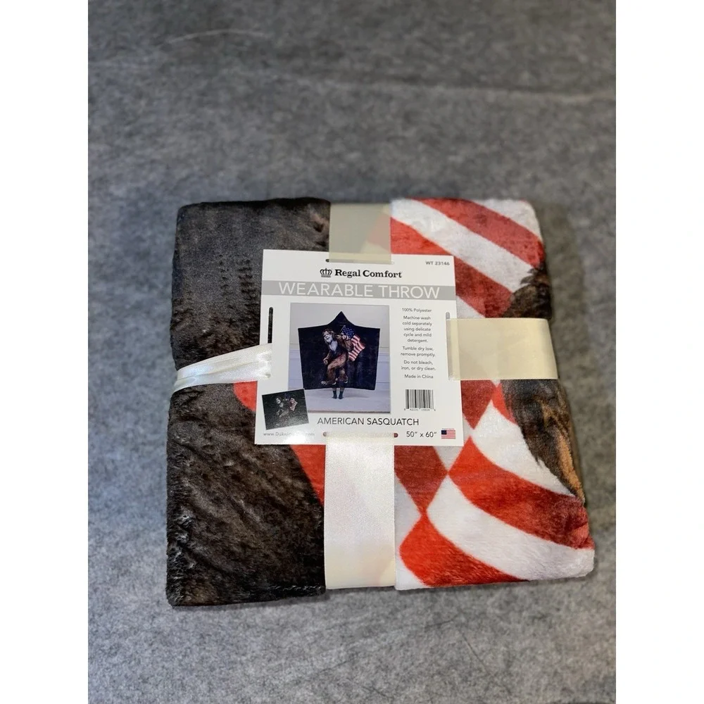 Regal Comfort American Sasquatch Wearable Throw Blanket 50X60 Soft Plush Patriot